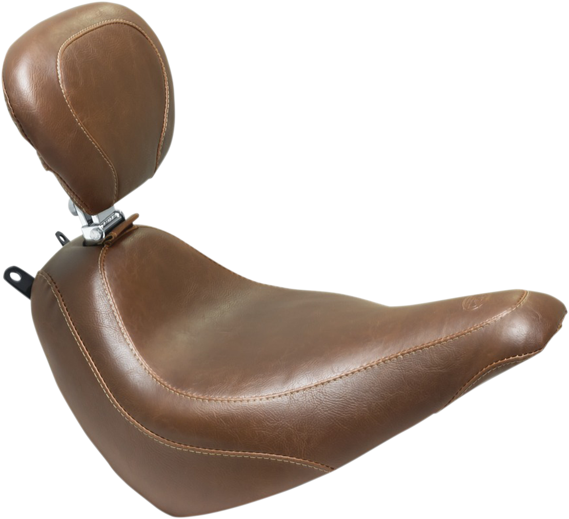 Mustang Tripper Wide Brown Solo Seat & Backrest for 2018-25 Harley Softail FLHCS