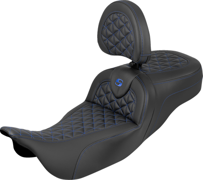 Saddlemen Roadsofa Blue Tri Grip Extended Seat Backrest for 08-24 Harley Touring