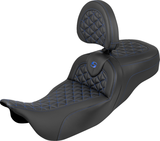 Saddlemen Roadsofa Blue Tri Grip Extended Seat Backrest for 08-24 Harley Touring