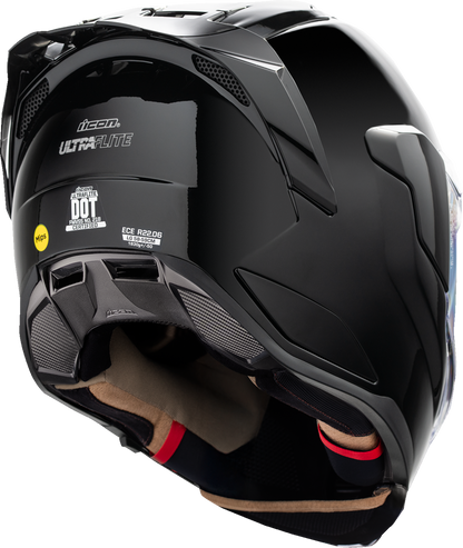 Icon Ultraflite Solid Gloss Black MIPS Full Face Unisex Adult Motorcycle Helmet