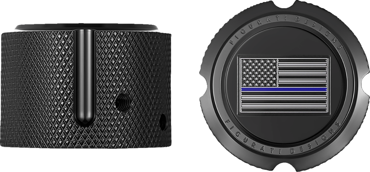 Figurati Designs Front Blue Line Flag Axle Nut Black Covers for 2002-2022 Harley