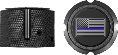 Figurati Designs Front Blue Line Flag Axle Nut Black Covers for 2002-2022 Harley
