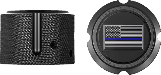 Figurati Designs Front Blue Line Flag Axle Nut Black Covers for 2002-2022 Harley