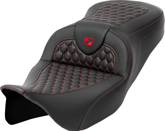 Saddlemen Roadsofa Red Honeycomb Stitch Gel Seat fits 2008-2024 Harley Touring
