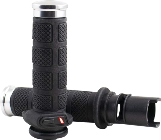 Koso Titan II Heated TBW Chrome Handlebar Grips for 23-26 Harley Touring Softail