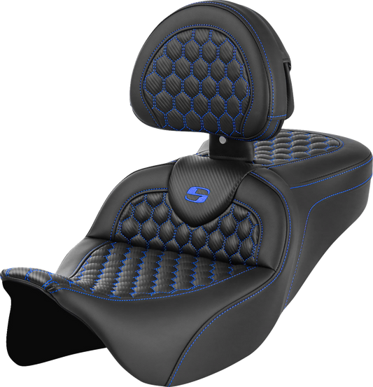 Saddlemen Roadsofa Blue Honeycomb Gel Seat & Backrest 2008-2025 Harley Touring
