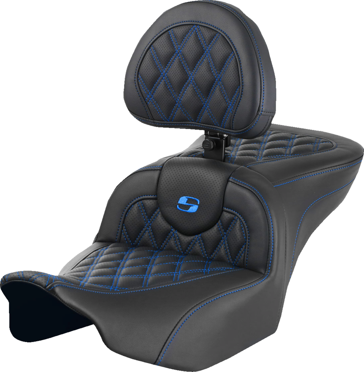 Saddlemen Roadsofa Blue Lattice Gel Seat w/ Backrest 2023-2025 Harley Touring