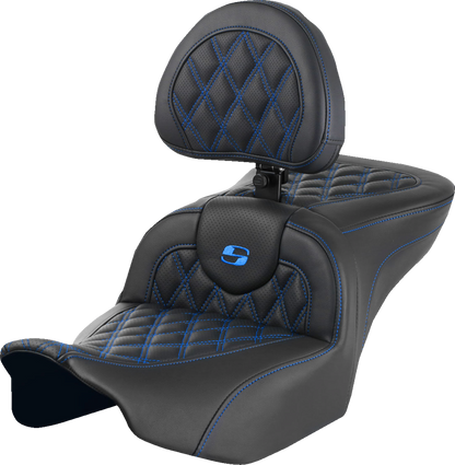Saddlemen Roadsofa Blue Lattice Gel Seat w/ Backrest 2023-2026 Harley Touring
