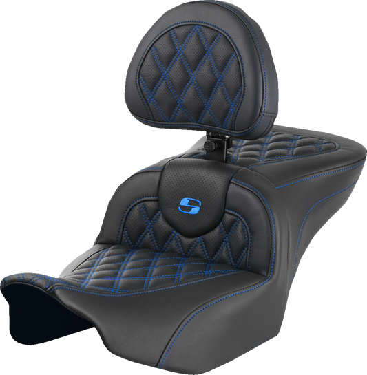 Saddlemen Roadsofa Blue Lattice Gel Seat w/ Backrest 2023-2025 Harley Touring