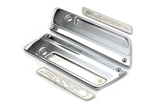 VTwin Chrome Saddlebag Hinge Covers & Flame insert 1993-2013 Harley Touring FLT
