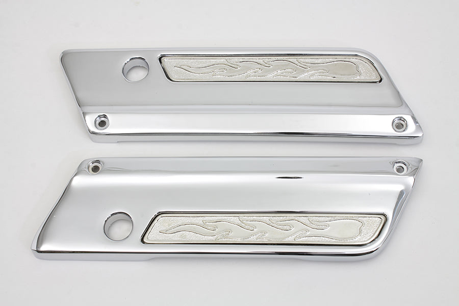 VTwin Chrome Saddlebag Hinge Covers & Flame insert 1993-2013 Harley Touring FLT