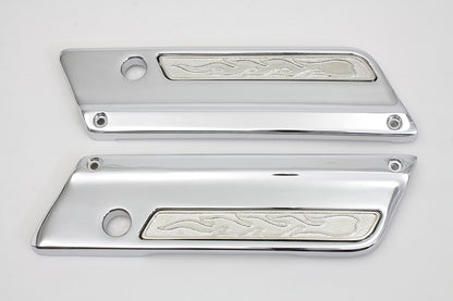 VTwin Chrome Saddlebag Hinge Covers & Flame insert 1993-2013 Harley Touring FLT