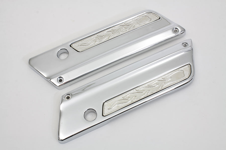 VTwin Chrome Saddlebag Hinge Covers & Flame insert 1993-2013 Harley Touring FLT