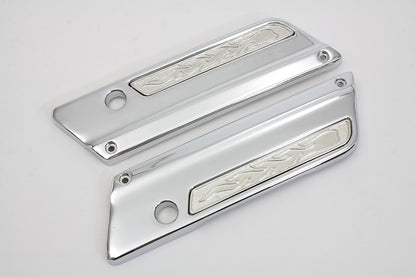 VTwin Chrome Saddlebag Hinge Covers & Flame insert 1993-2013 Harley Touring FLT
