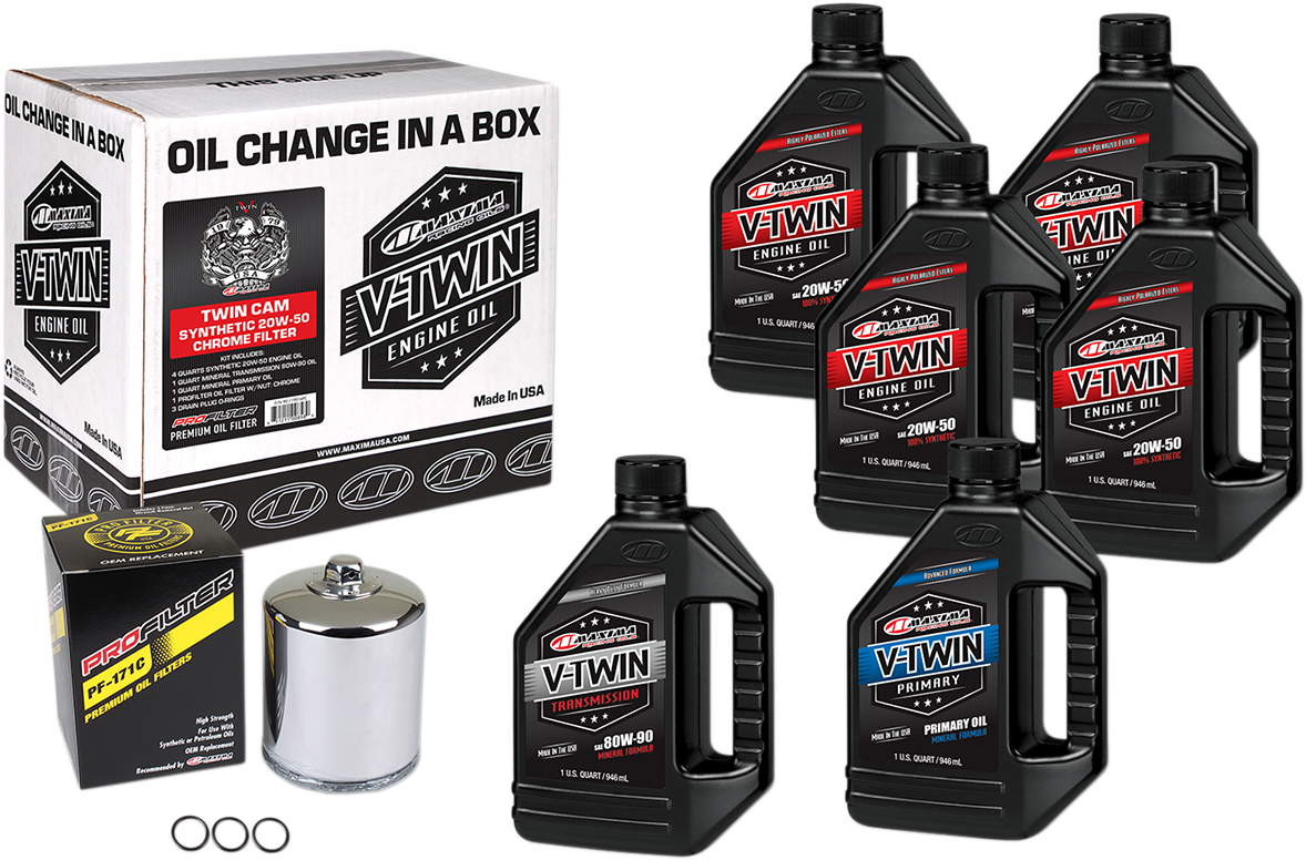 Maxima Twin Cam Oil Change Kit & Chrome Filter for 99-17 Harley Touring Softail