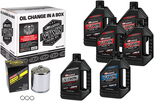 Maxima Twin Cam Oil Change Kit & Chrome Filter for 99-17 Harley Touring Softail