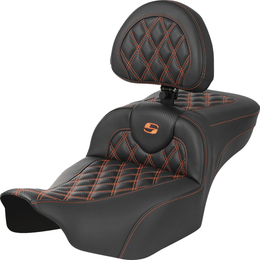 Saddlemen Roadsofa Orange Lattice Extended Seat w/ Backrest 23-25 Harley Touring