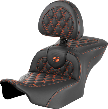 Saddlemen Roadsofa Orange Lattice Gel Seat w/ Backrest 2023-2026 Harley Touring