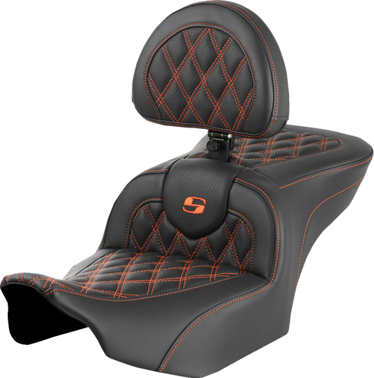 Saddlemen Roadsofa Orange Lattice Gel Seat w/ Backrest 2023-2025 Harley Touring
