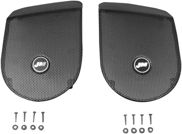 J&M Black Motorcycle Saddlebag Lid Speaker Grill Set 98-13 Harley Touring FLHX