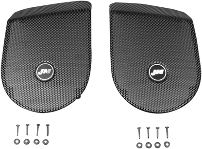 J&M Black Motorcycle Saddlebag Lid Speaker Grill Set 98-13 Harley Touring FLHX