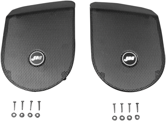 J&M Black Motorcycle Saddlebag Lid Speaker Grill Set 98-13 Harley Touring FLHX