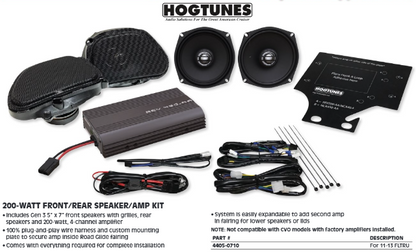 Hogtunes Front & Rear Speaker 200W Amp Kit 2011-2013 Harley Road Glide FLTRX