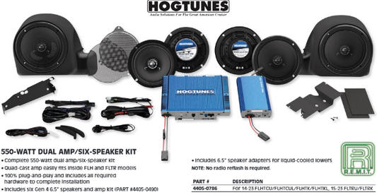 Hogtunes 550 Watt 4 Speaker & 4 Channel Amplifier Kit 2014-2024 Harley Touring