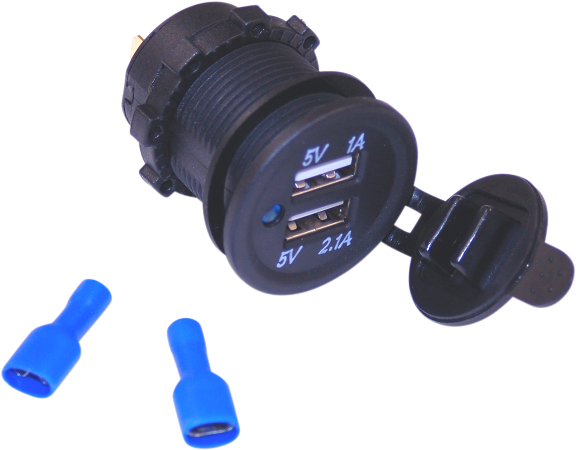 Namz Black Motorcycle ATV UTV Offroad Dual 12 Volt USB Power Charging Port
