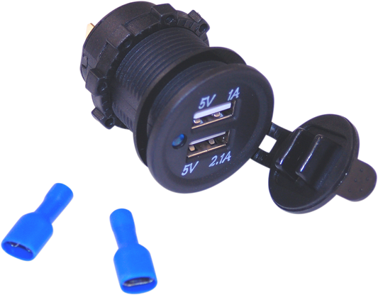 Namz Black Motorcycle ATV UTV Offroad Dual 12 Volt USB Power Charging Port