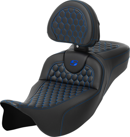Saddlemen Roadsofa Blue Honeycomb Extended Seat & Backrest 08-24 Harley Touring