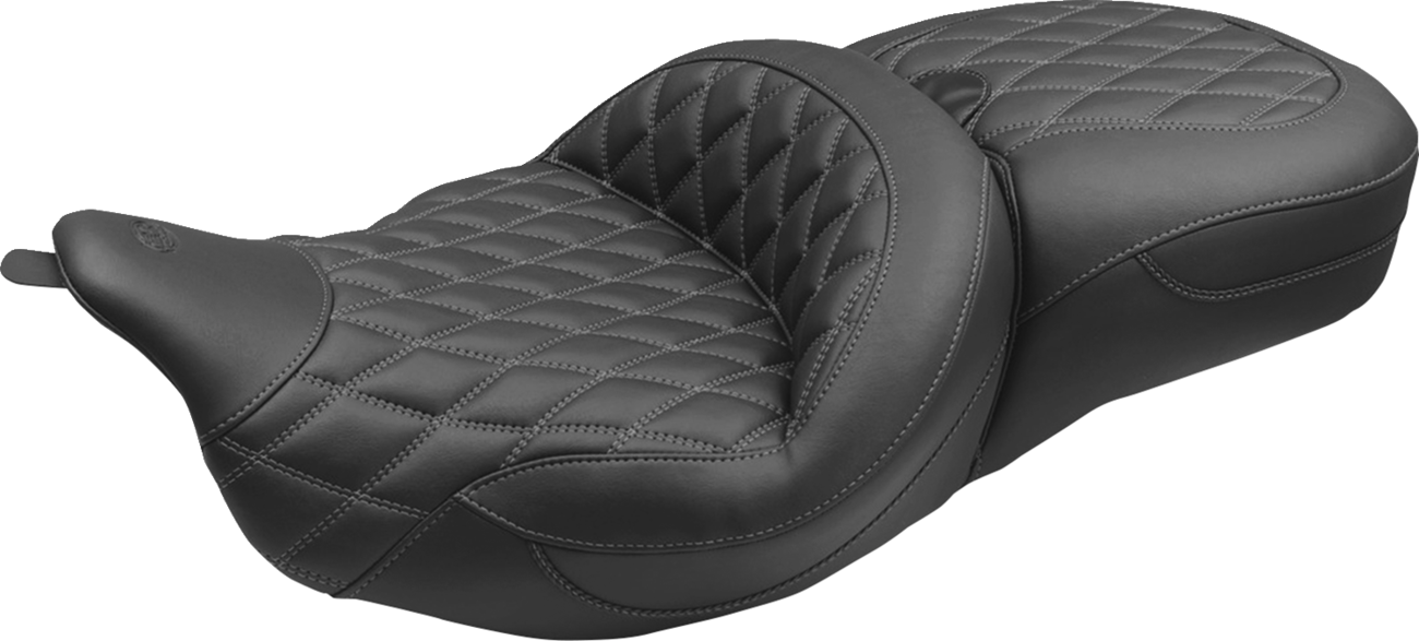 Mustang Super Tour Gray Double Diamond Extended Seat fits 2008-25 Harley Touring