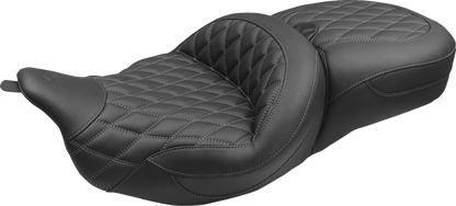Mustang Super Tour Gray Double Diamond Extended Seat fits 2008-25 Harley Touring