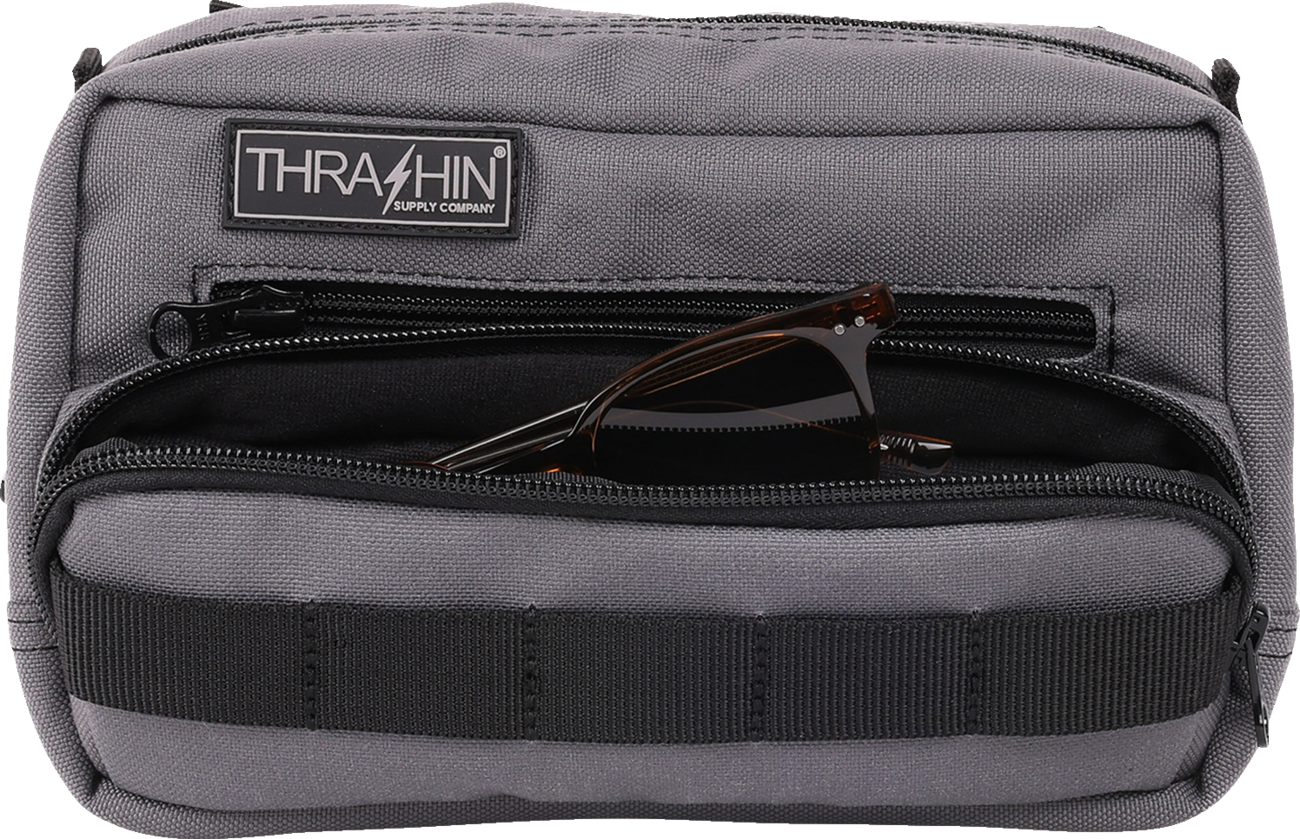 Thrashin Supply Gray Motorcycle Handlebar Storage Bag Plus for Harley THB-0018
