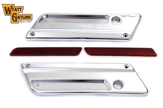 VTwin Chrome Saddlebag Hinge Cover & Reflector Set 1993-2013 Harley Touring FLT