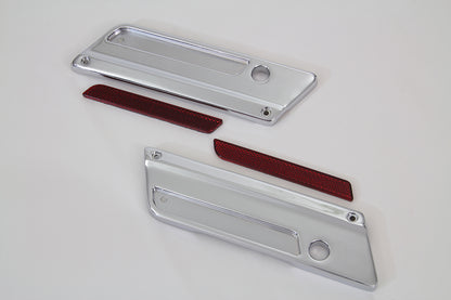 VTwin Chrome Saddlebag Hinge Cover & Reflector Set 1993-2013 Harley Touring FLT