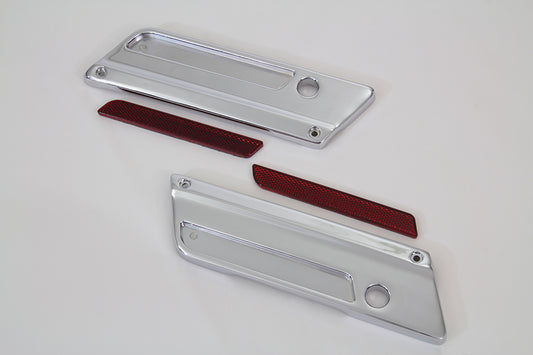 VTwin Chrome Saddlebag Hinge Cover & Reflector Set 1993-2013 Harley Touring FLT