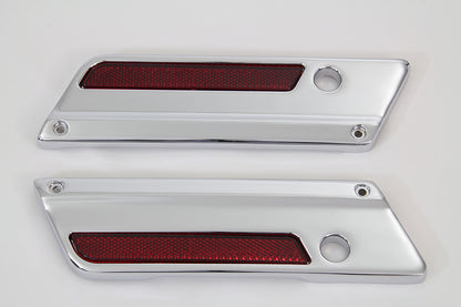 VTwin Chrome Saddlebag Hinge Cover & Reflector Set 1993-2013 Harley Touring FLT