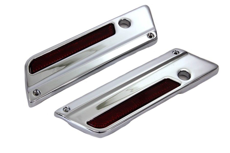 VTwin Chrome Saddlebag Hinge Cover & Reflector Set 1993-2013 Harley Touring FLT
