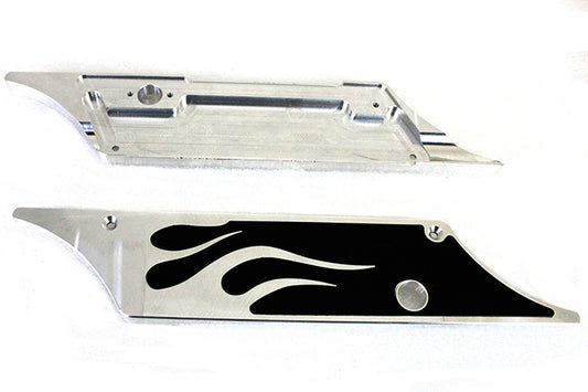 VTwin Black Flames Chrome Saddlebag Hinge Covers 1993-2013 Harley Touring FLT