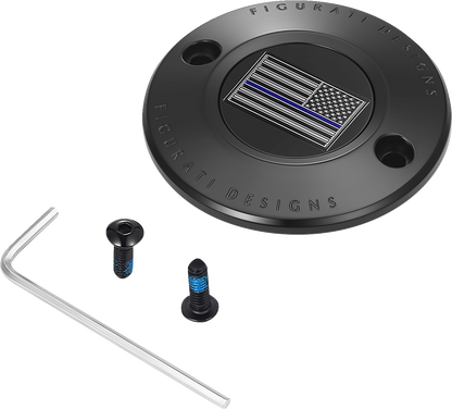 Figurati Designs Blue Line Flag Black Timing Cover for 2017-2023 Harley M8