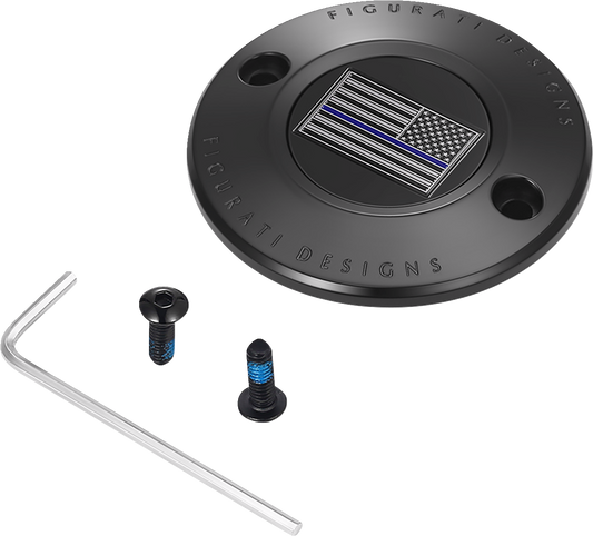 Figurati Designs Blue Line Flag Black Timing Cover for 2017-2023 Harley M8