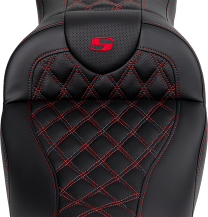 Saddlemen Roadsofa Red Lattice Gel Seat w/ Backrest for 2008-2024 Harley Touring