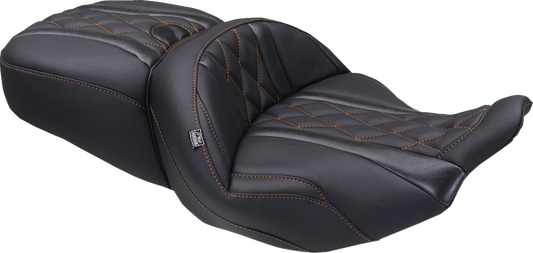 Mustang Deluxe Tour Orange Diamond Stitch Seat for 2023-2025 Harley Touring FLHX