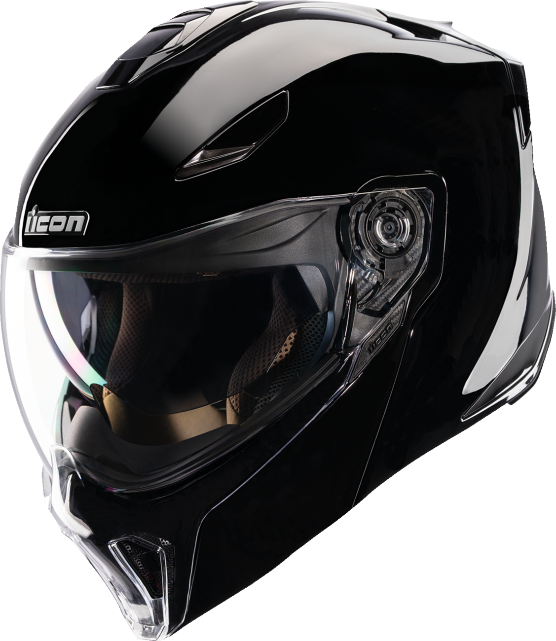 Icon Threshold Solid Gloss Black Modular Full Face Adult Motorcycle Helmet