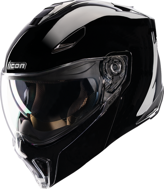 Icon Threshold Solid Gloss Black Modular Full Face Adult Motorcycle Helmet