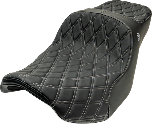 Slyfox Chariot Silver Diamond Stitch Seat fits 2009-2025 Harley Touring FLH FLT