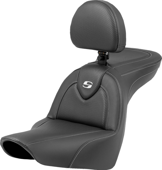 Saddlemen Roadsofa Carbon Fiber Seat w Backrest fits 2018-2023 Harley Low Rider