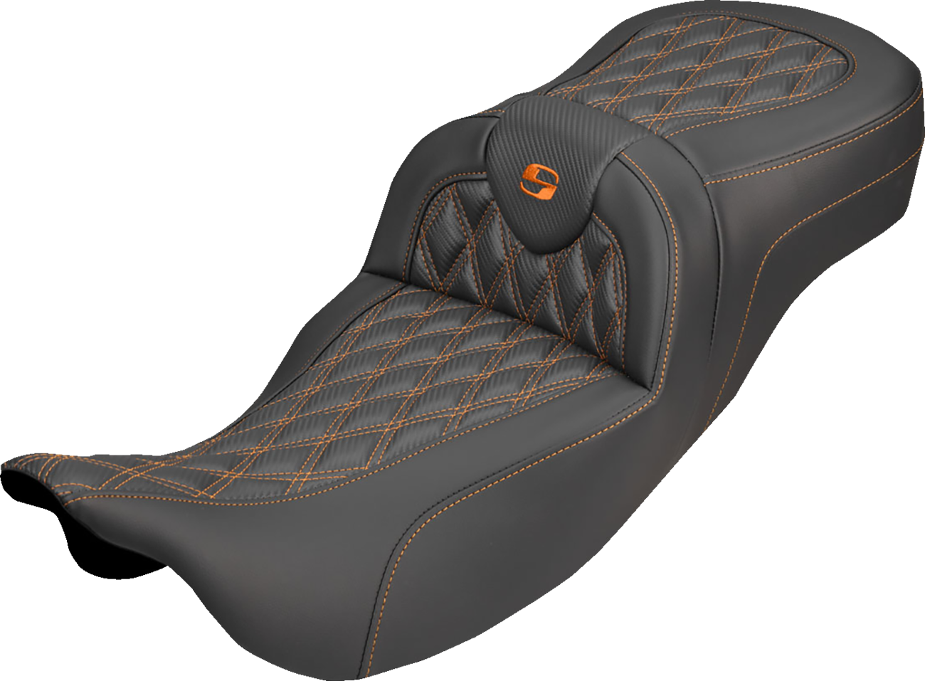 Saddlemen Roadsofa Orange Lattice Carbon Extended Seat for 08-25 Harley Touring