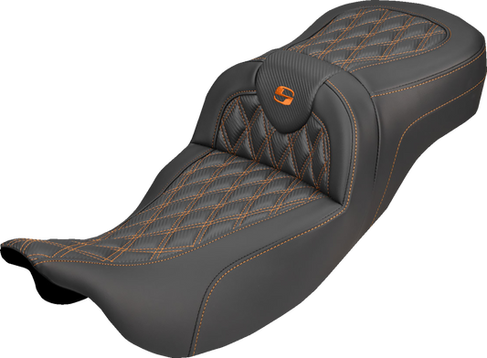 Saddlemen Roadsofa Orange Lattice Carbon Extended Seat for 08-25 Harley Touring